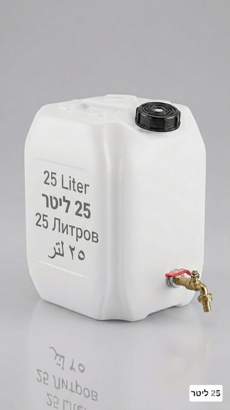 מיכל מים עם ברז 25 ליטר חיבור הברז בעזרת מופה נירוסטה מתאים לחומצות וחומרים קורוזיביים קמפינג לייף