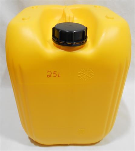 מיכל ג'ריקן 25 ליטר  צבע צהוב עם תקן ומתאים למי שתיה פקק שחור