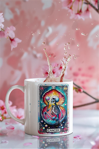 איור גולגולת מזל סרטן בסגנון זודיאק מודרני מודפס על ספל