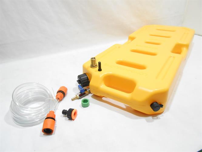 Tank with tap and top filling point copy includes breather flat tank 20 liters yellow