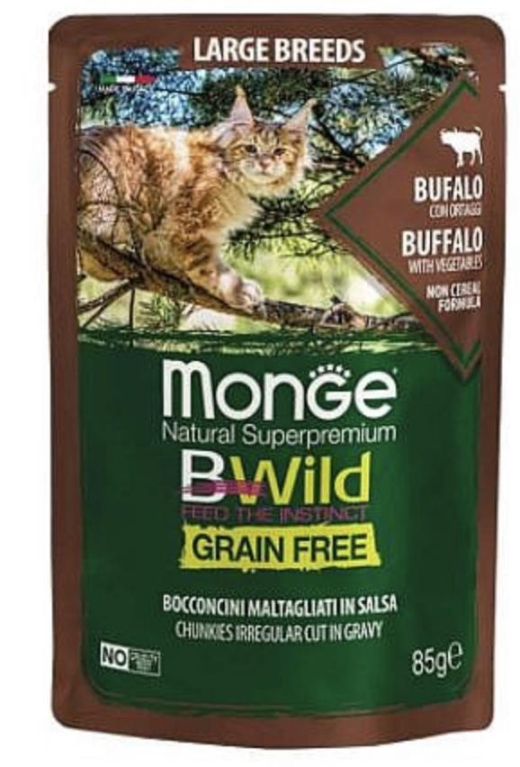 MONGE BWILD Grain Free מזון רטוב 85 גר' לחתול בטעם באפלו וירקות