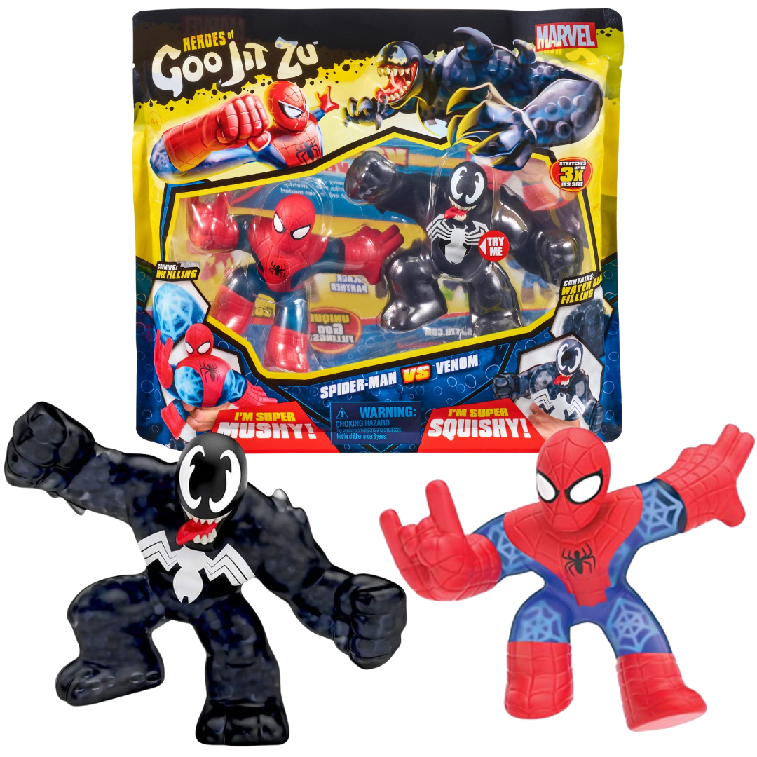 גו ג'יט זו X מארוול - מארז זוגי בובות נמתחות - סטרץ' ספיידרמן vs ונום אפל - Goo Jit Zu