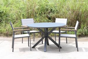שולחן עגול קוטר 120 אלומיניום לגינה ולמרפסת + 4 כסאות דגם פרובנס צבע אפור