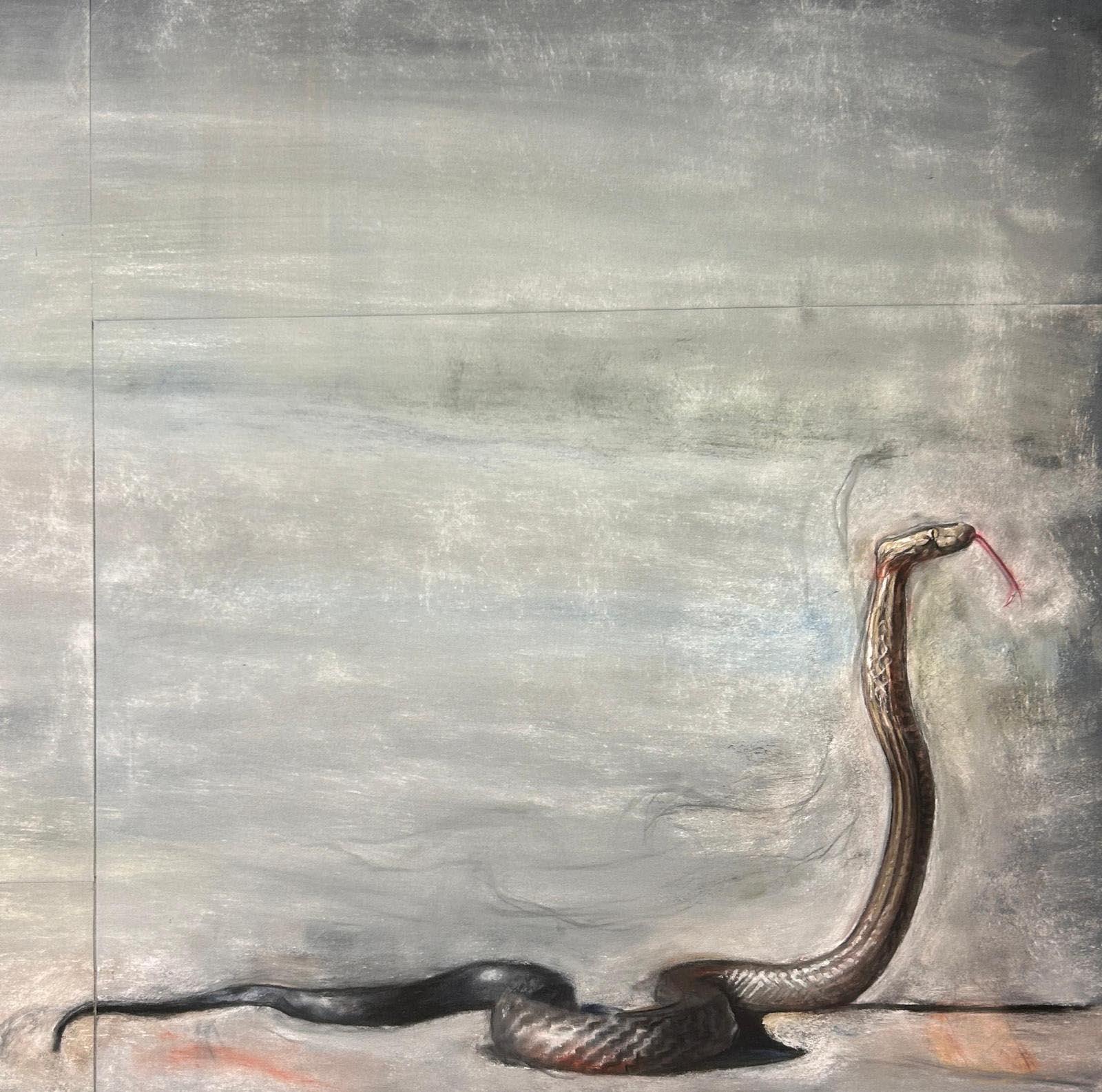 The Song of the Snake, 2022, chalk on paper, 90x90 cm