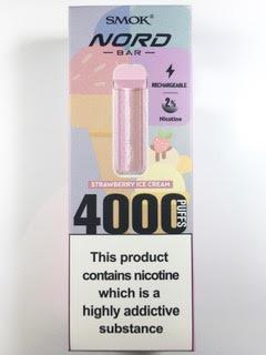 סיגריה אלקטרונית חד פעמית כ 4000 שאיפות SMOK nord bar בטעם גלידת תות Strawberry Ice Cream