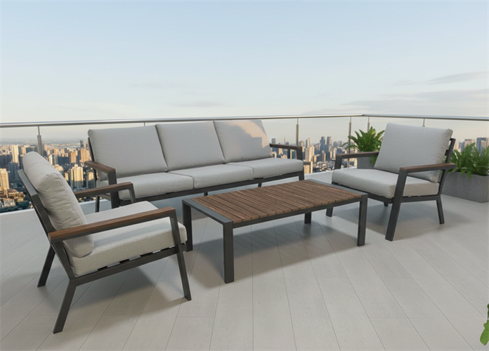 מערכת ישיבה אלומיניום לגינה ולמרפסת דגם וינה תלת צבע פחם