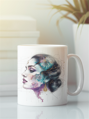 ספל מעוצב בזווית עם איור אישה בעוצמה שקטה מקולקציית Blueprint