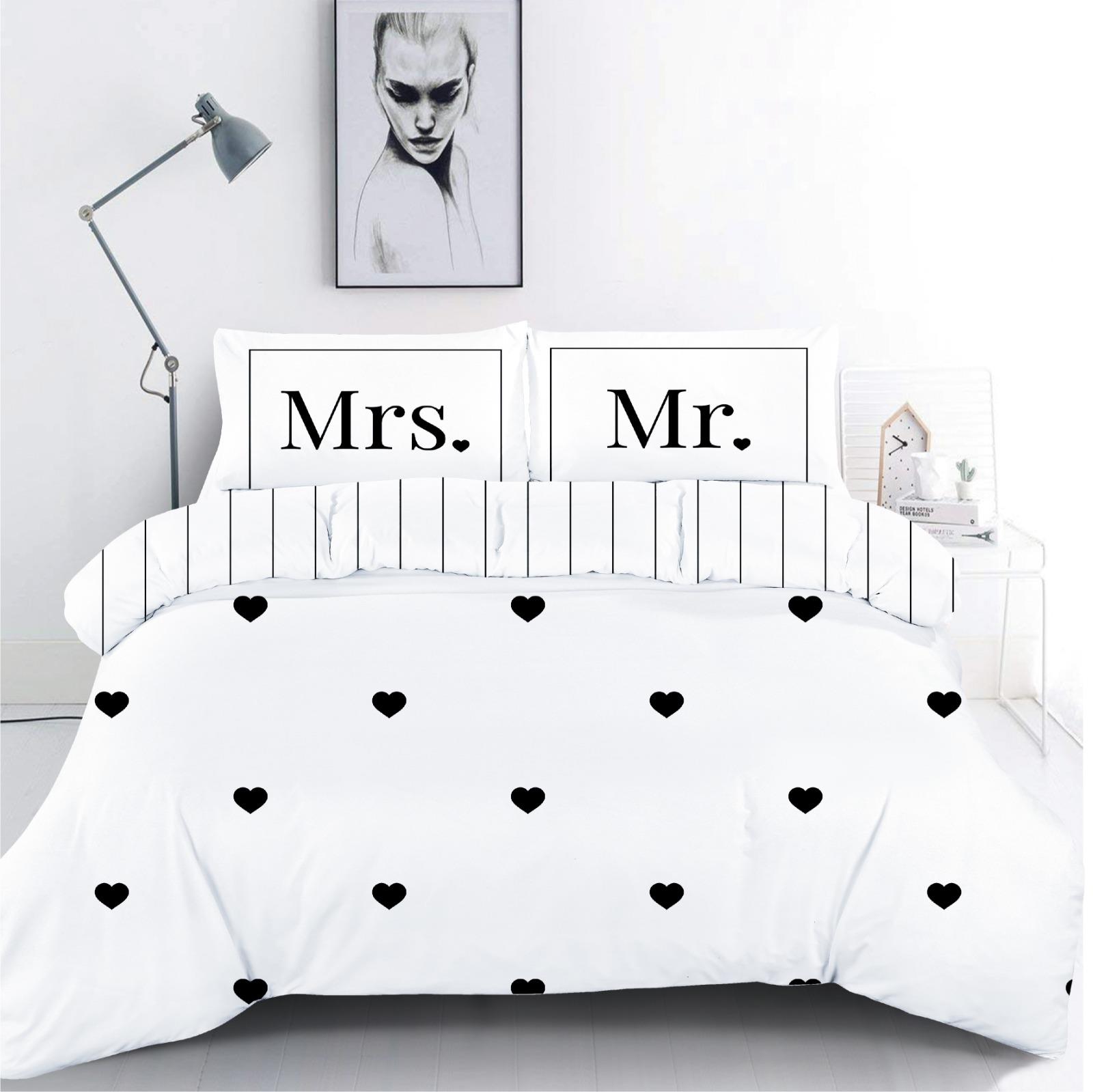 סט מצעים מיטה וחצי 100% כותנה Mr & Mrs