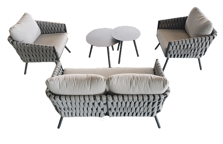 מערכת ישיבה אלומיניום לגינה ולמרפסת בשילוב חבלים דגם הוואי דו