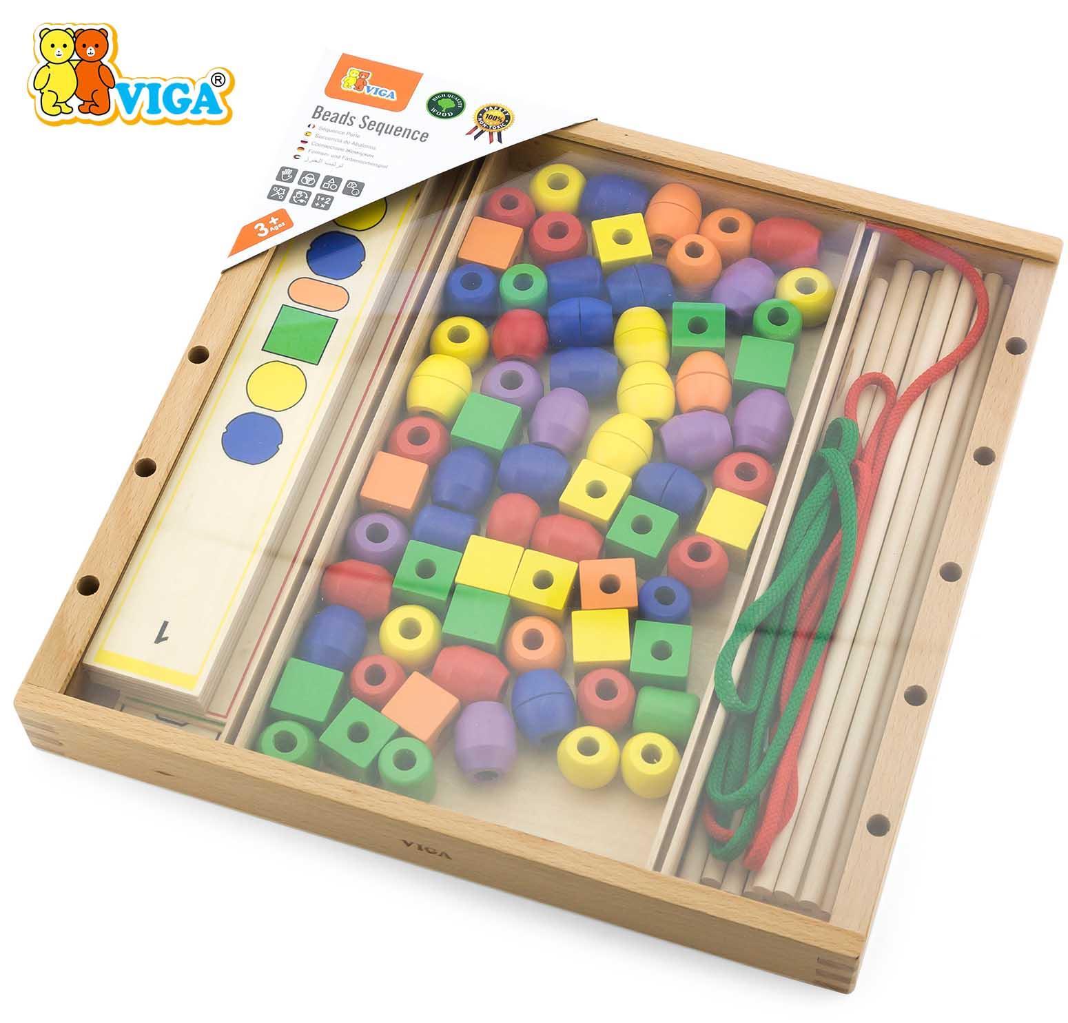 השחלת חרוזים לפי דגם מעץ