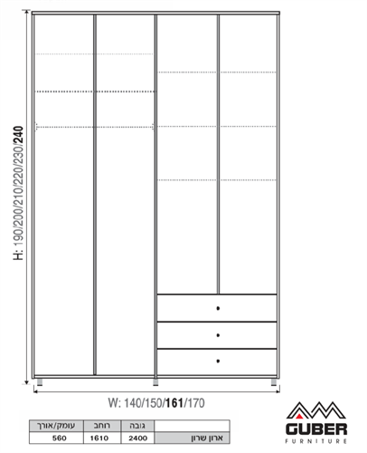 ארון פתיחה 4 דלתות דגם רביד