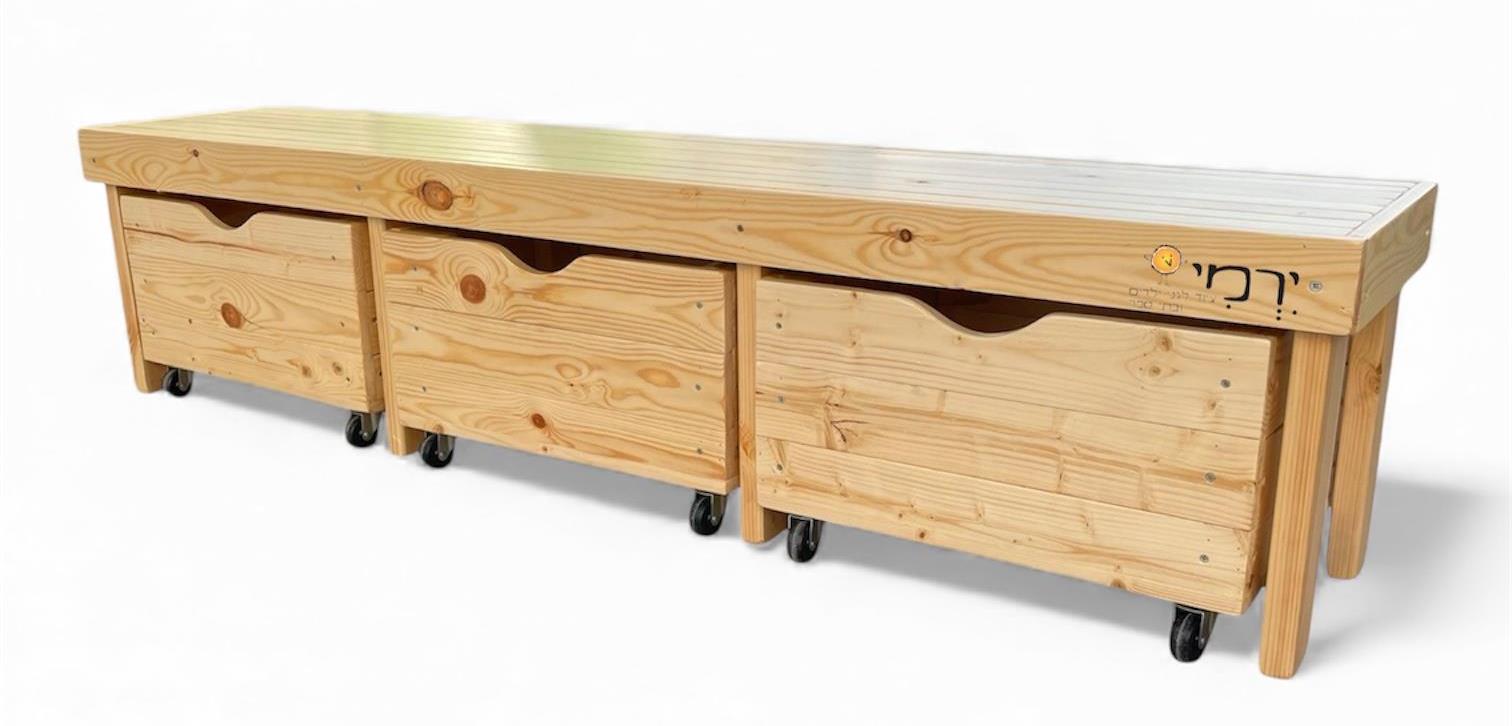 ספסל תוכן + ארגזי אחסון עץ מלא