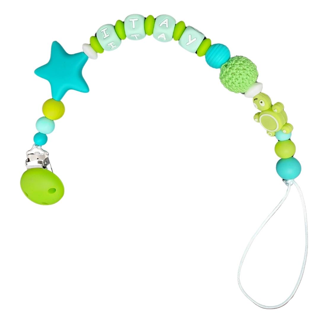 מחזיק מוצץ עם שם ירוק מנטה, נשכן מעוצב בעבודת יד, תופסן למוצץ סיליקון, מתנה אישית ללידה, אקססורי מעוצב לעגלה, שרשרת שם. מחזיק מוצץ עם שם ירוק מנטה, נשכן מעוצב בעבודת יד, תופסן למוצץ סיליקון, מתנה אישית ללידה, אקססורי מעוצב לעגלה, שרשרת שם.