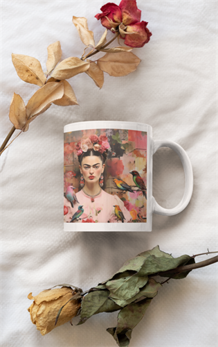ספל מעוצב פרידה קאלו ורוד מתנה מקורית לאישה מיוחדת עם הדפסה איכותית