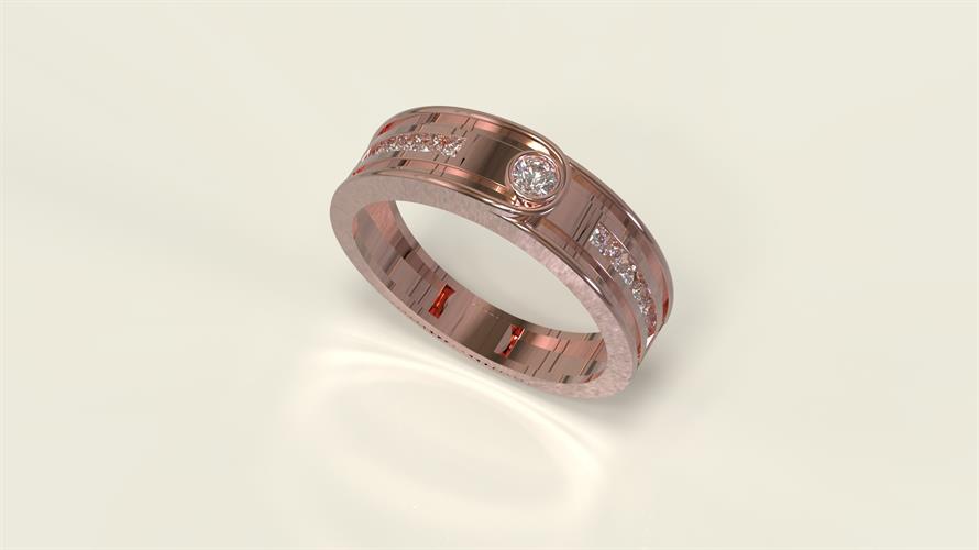 טבעת לגבר יהלומים עגולים 0.38 קראט זהב ורוד 14K