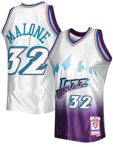 גופיית קארל מלון יוטה ג'אז #32 NBA לבנה