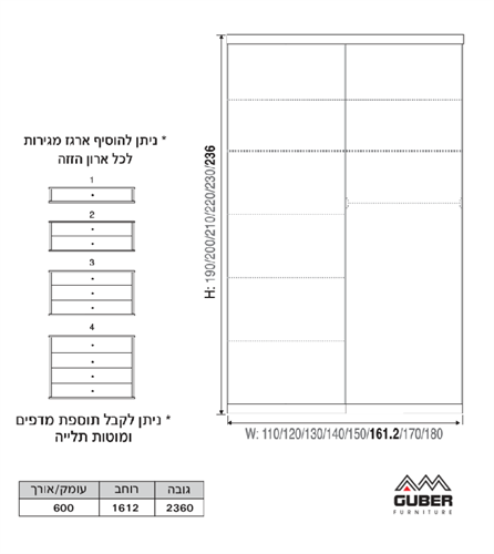 ארון הזזה 2 דלתות דגם ויקטור