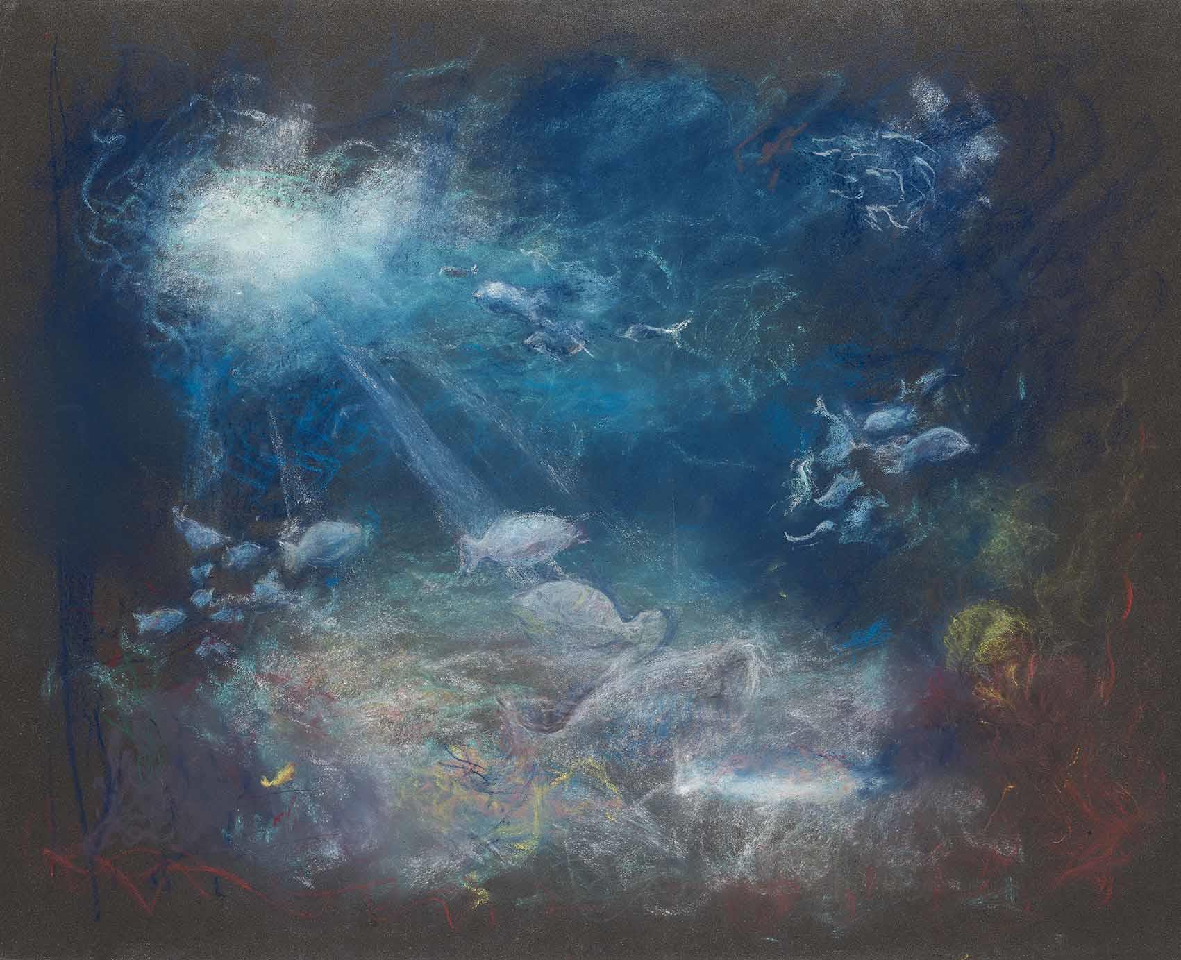 Depths, 2021, chalk on paper, 50x65 cm