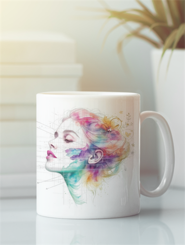 ספל מעוצב בזווית עם איור אישה אמנותי בצבעי מים מקולקציית Blueprint