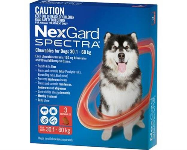 NexGard Spectra חבילת 3 כדורים בטעם עוף נגד פרעושים וקרציות לכלבים במשקל  30-60 ק"ג