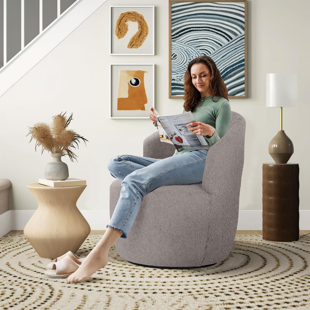 כורסא מעוצבת יוקרתית לבית דגם אדיסון בד בוקלה צבע אפור כורסא מעוצבת יוקרתית לבית דגם אדיסון בד בוקלה צבע אפור