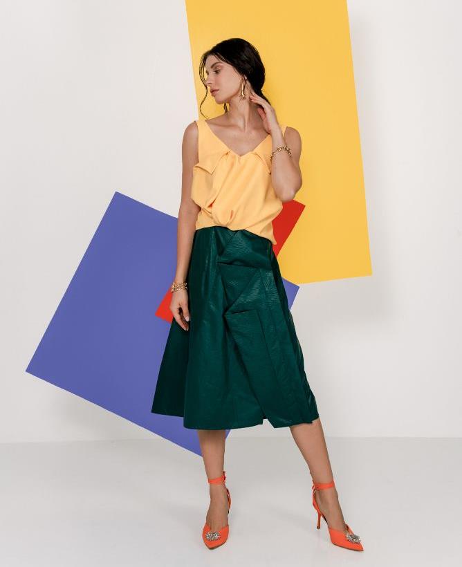Green origami skirt-חצאית קיפולים מעטפת-ירוקה