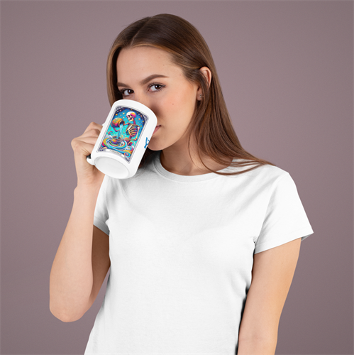 ספל קרמיקה זודיאק דלי בעיצוב גולגולת צבעוני עם אופי עצמאי ויצירתי