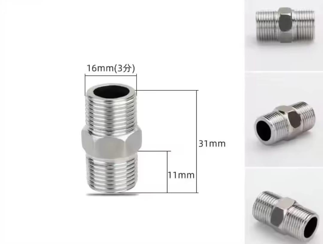ניפל 16 ממ חצי כפול זכר דו צדדי הברגה 8\3 BSP נירוסטה 304 קמפינג לייף