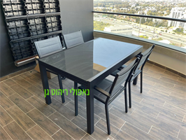 שולחן לגינה ולמרפסת נפתח אלומיניום טופ זכוכית 1.40-2.80 + 4 כסאות צבע אפור