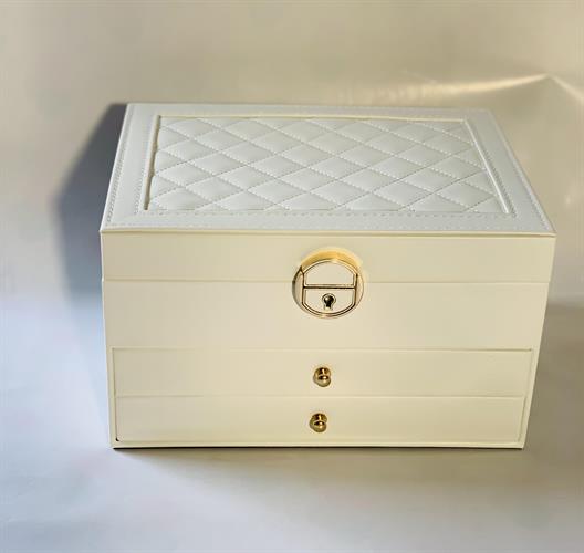 קופסאת תכשיטים אבזס+מגירות לבן