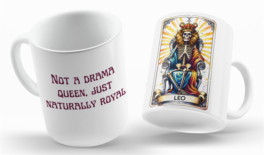 ספל זודיאק אריה עם איור גולגולת אסטרולוגי מלכותי וכתר