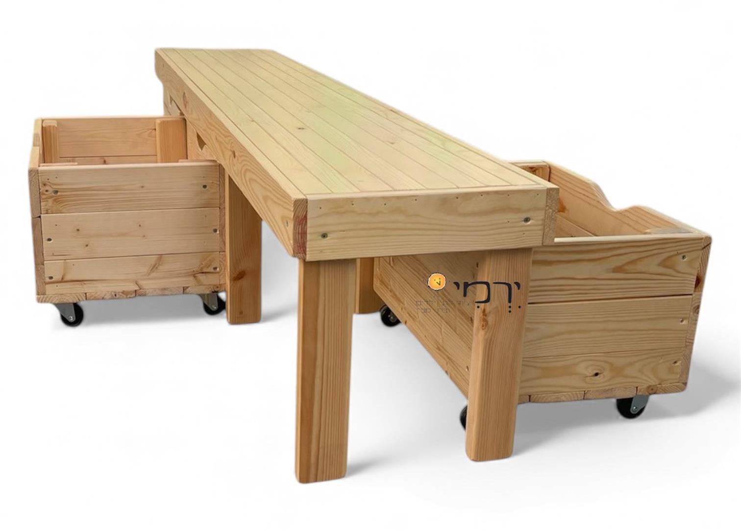 ספסל תוכן + ארגזי אחסון עץ מלא