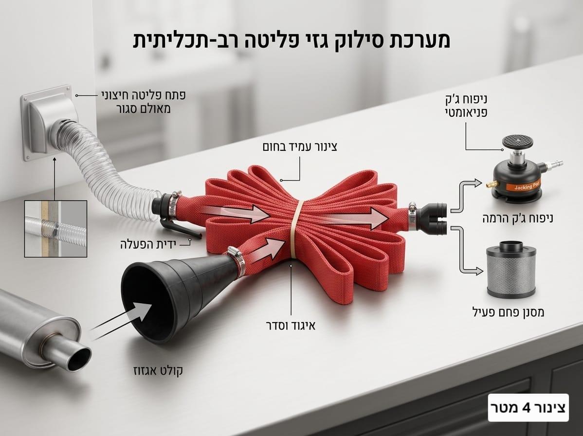 צינור עם קונוס לפינוי גזי פליטה מרכב מנועי וגנרטור כולל אל חוזר בקצה אורך 4 מטר קמפינג לייף צינור עם קונוס לפינוי גזי פליטה מרכב מנועי וגנרטור כולל אל חוזר בקצה אורך 4 מטר קמפינג לייף