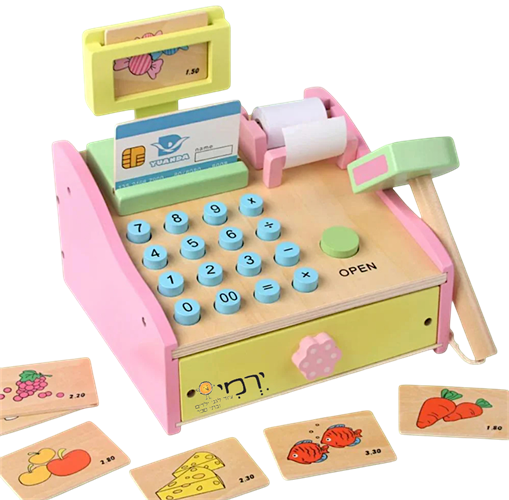 קופה רושמת מעץ + אביזרים