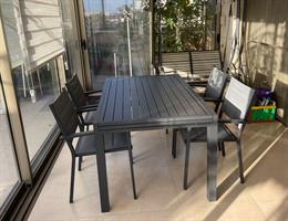 שולחן לגינה ולמרפסת נפתח אלומיניום טופ אלומיניום 1.40-2.80 + 4 כסאות צבע אפור