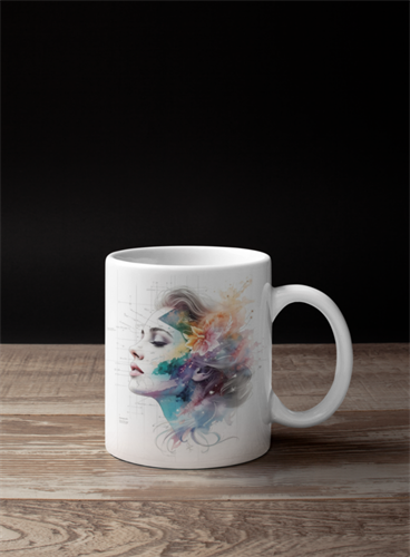 ספל מעוצב בזווית עם איור אישה מוארת בצבעי מים מקולקציית Blueprint ספל מעוצב בזווית עם איור אישה מוארת בצבעי מים מקולקציית Blueprint