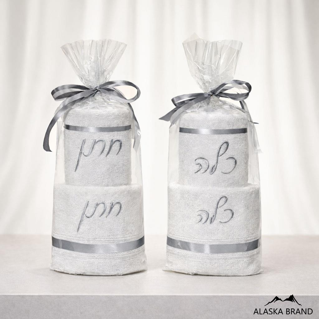 מארז מגבת פנים ומגבת גוף דגם "חינה" | צבע כסף