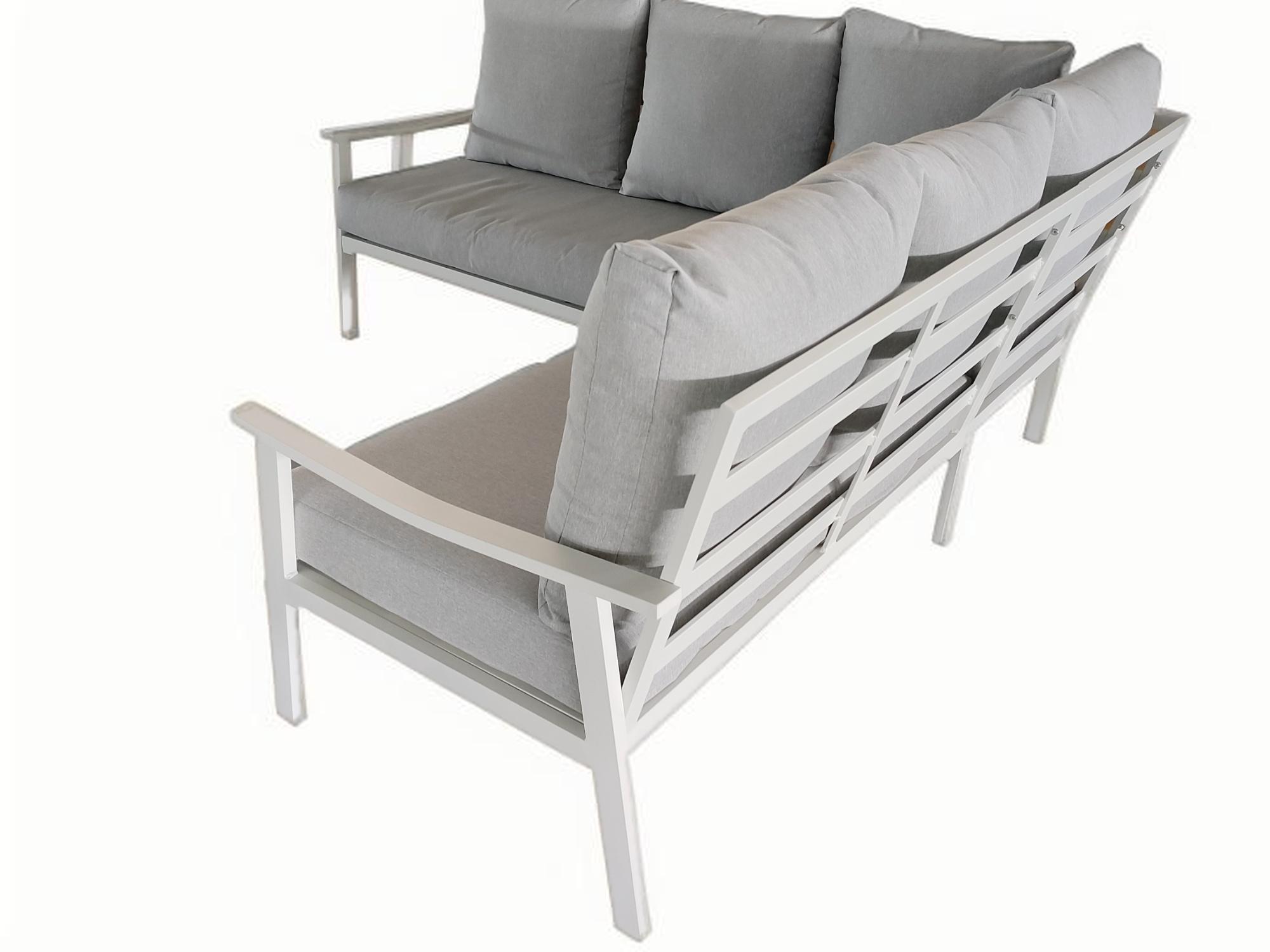 מערכת ישיבה לגינה ולמרפסת אלומיניום פינתי דגם פילדלפיה צבע לבן מערכת ישיבה לגינה ולמרפסת אלומיניום פינתי דגם פילדלפיה צבע לבן