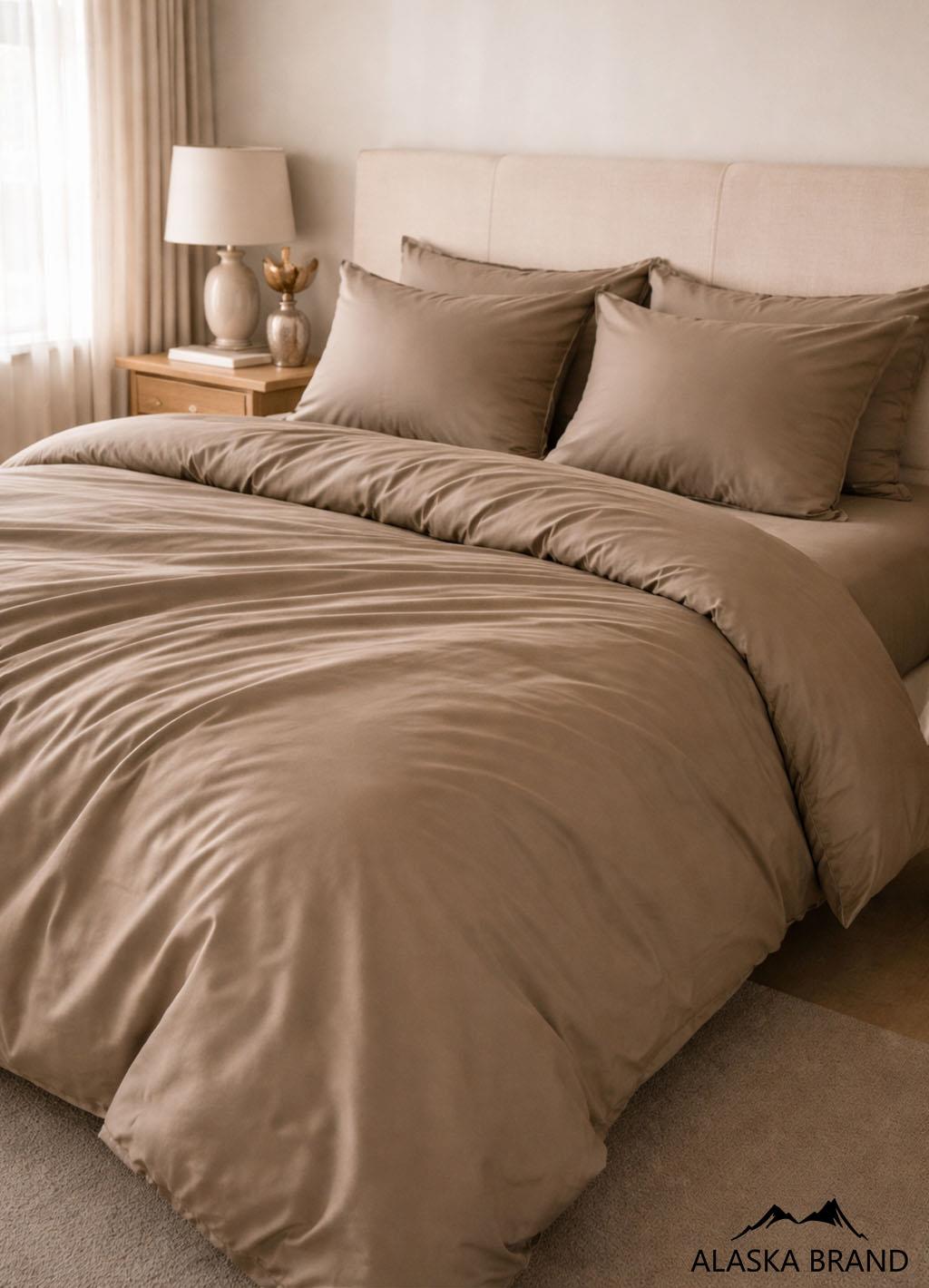 מצעי 100% כותנה מצרית אריגת סאטן 500 חוט - חום מוקה