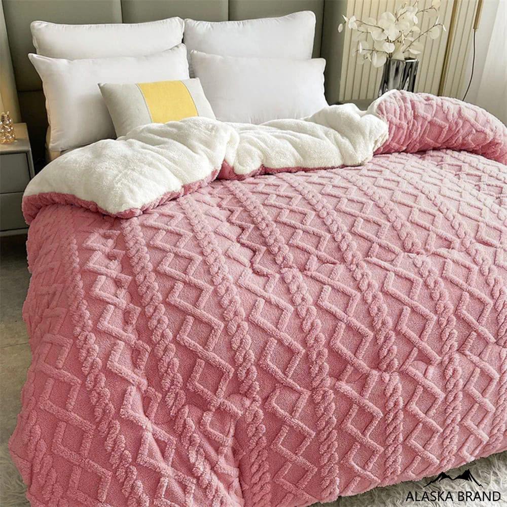 שמיכת פוך פינוק עם מילוי דו צדדית קורל פליז | דגם Glory ורוד