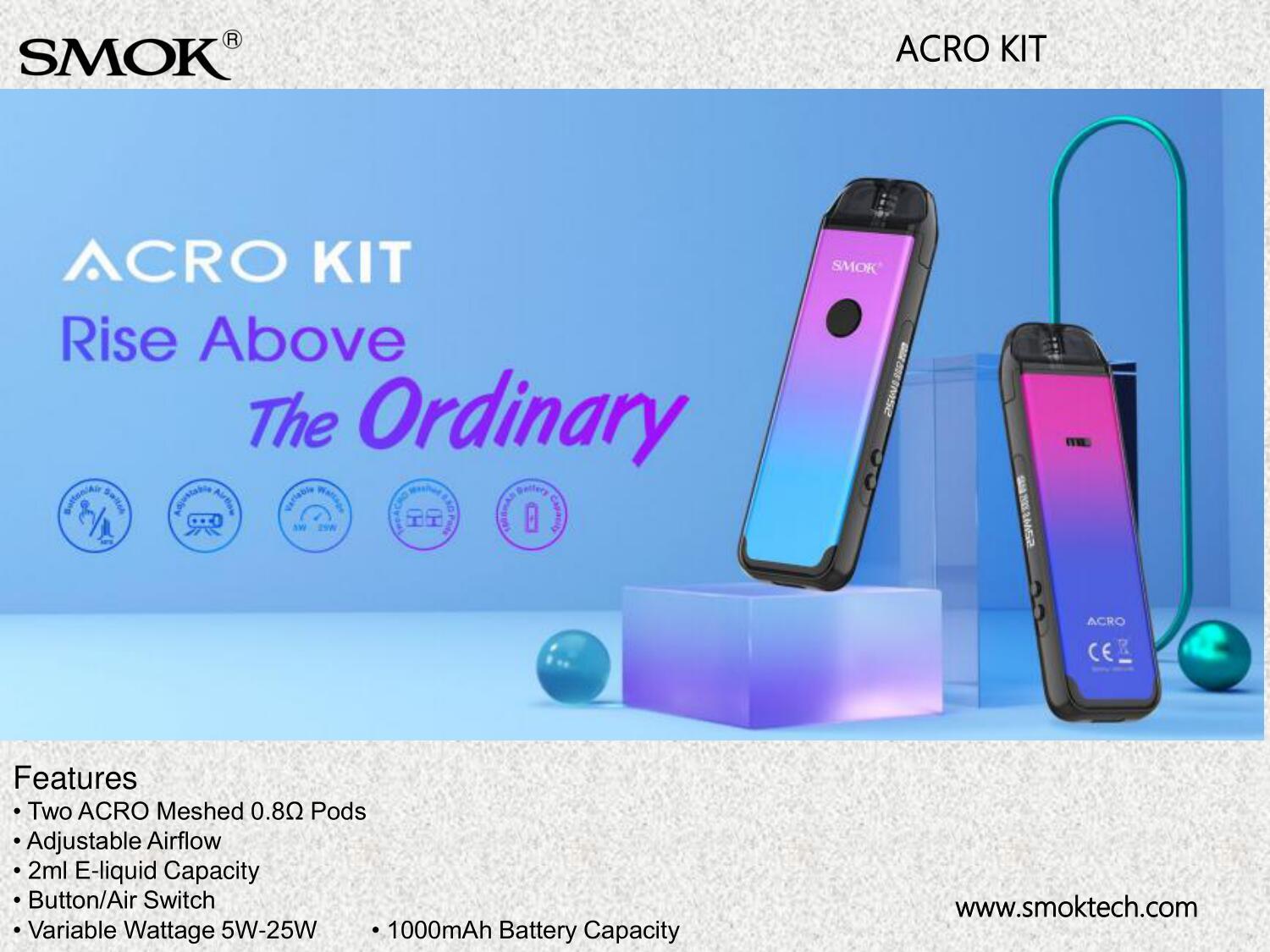 סגול | סיגריה אלקטרונית רב פעמית סמוק אקרו קיט SMOK ACRO KIT בצבע סגול