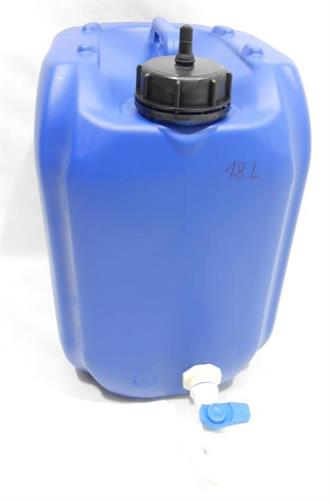 מיכל  עם ברז פלסטיק ונשם בפקק ג'ריקן 18 ליטר צבע כחול מתאים למי שתיה