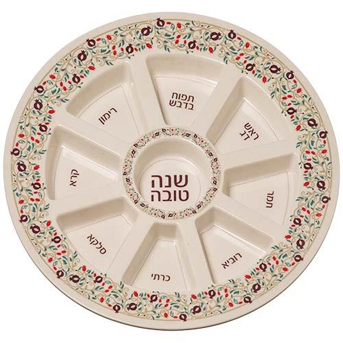 צלחת במבוק טבעי מהודרת לראש השנה פרחים 35 סמ