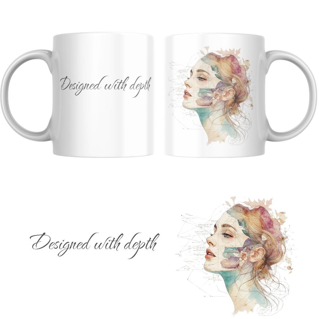 ספל מעוצב לאישה אינטלקטואלית, מתנה למנהלת עם טעם, inspirational mug for thoughtful women, ספל אמנותי יוקרתי, מתנה לאישה שמערי