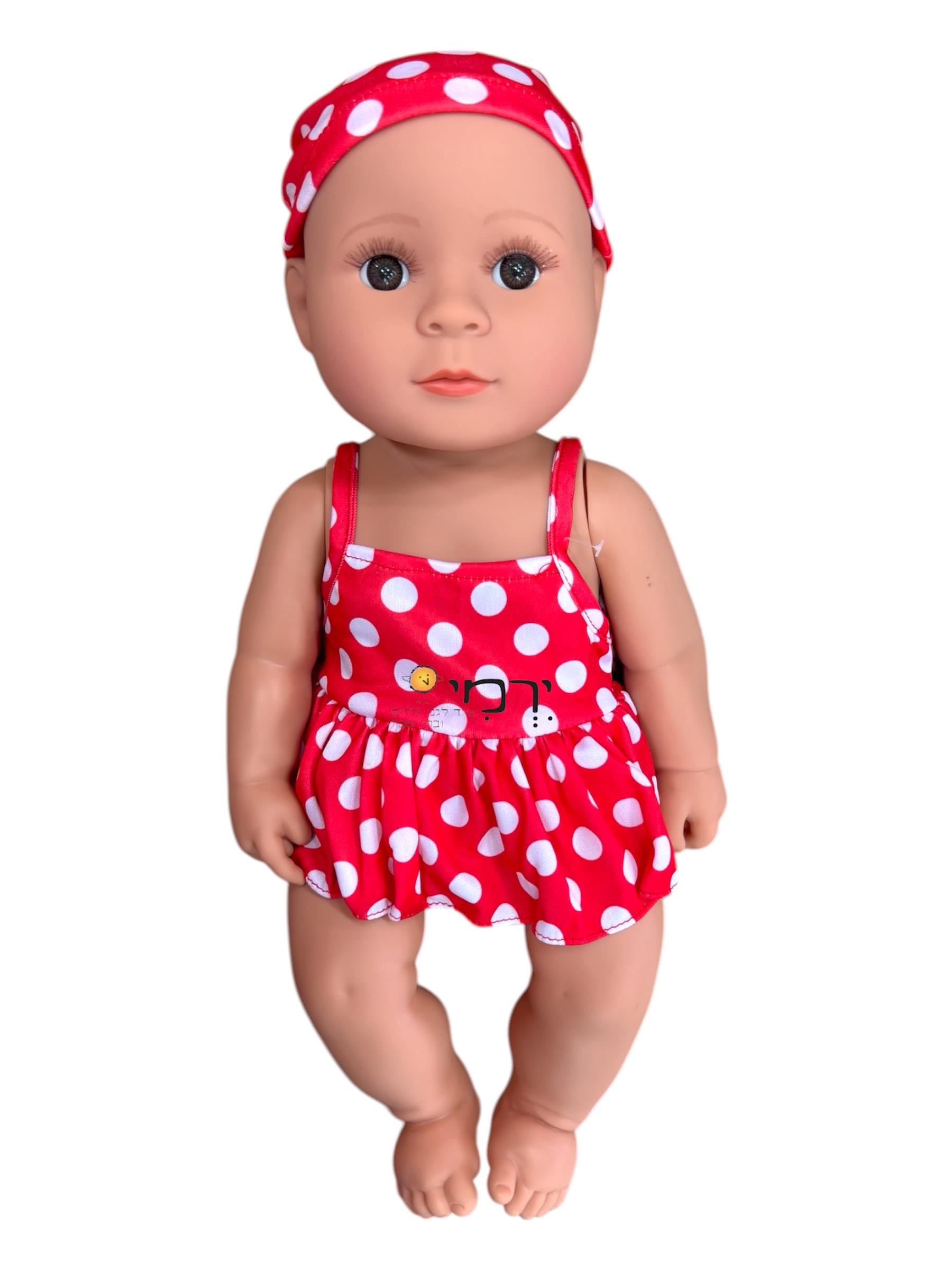 בובה אנטומית - אוברול אדום נקודות