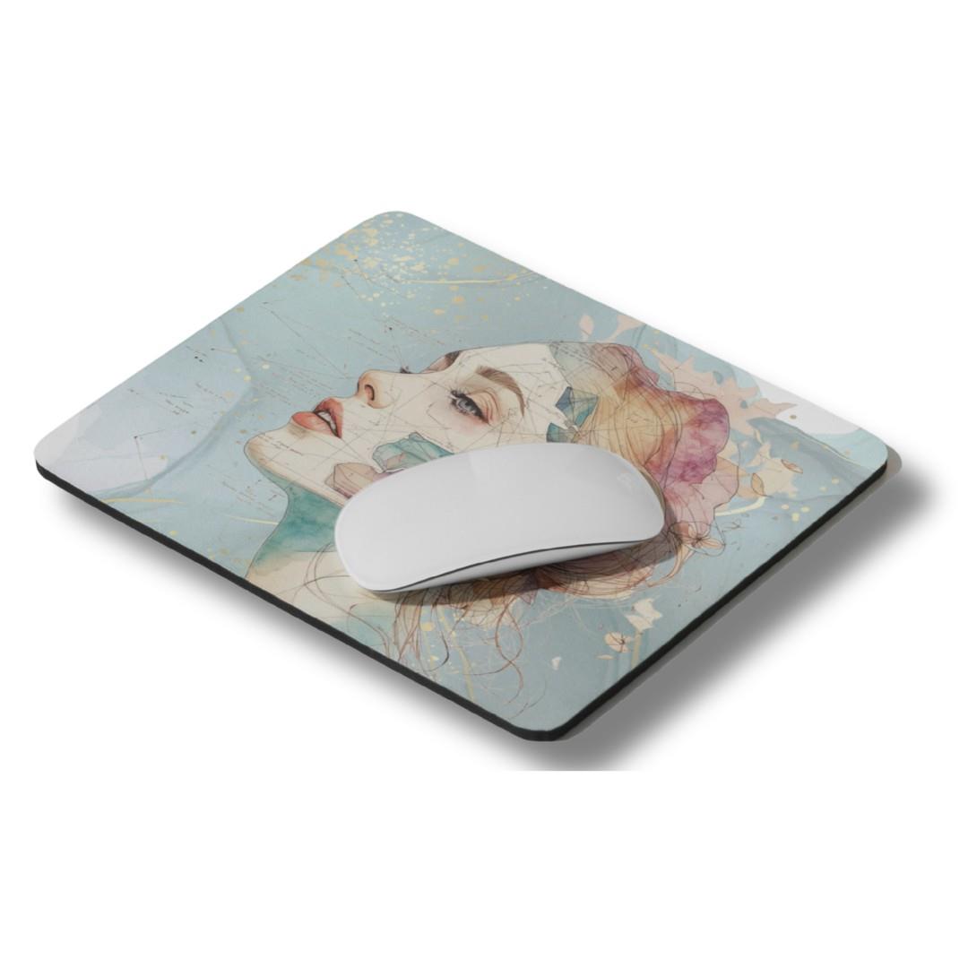 פד לעכבר מעוצב לאישה עם איור נשי עמוק בגווני טורקיז, חול וזהב בסגנון סקיצה אמנותית מקולקציית Blueprint. פד לעכבר מעוצב לאישה עם איור נשי עמוק בגווני טורקיז, חול וזהב בסגנון סקיצה אמנותית מקולקציית Blueprint.