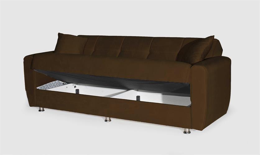 ספה תלת מושבית נפתחת למיטה כולל ארגז מצעים דגם לימה צבע חום ספה תלת מושבית נפתחת למיטה כולל ארגז מצעים דגם לימה צבע חום