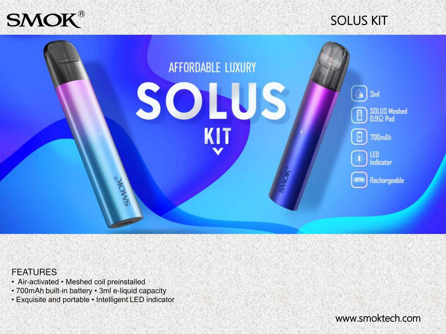 Conversational clothing apparatus סיגריה אלקטרונית רב פעמית SMOK solus kit בצבע אפור
