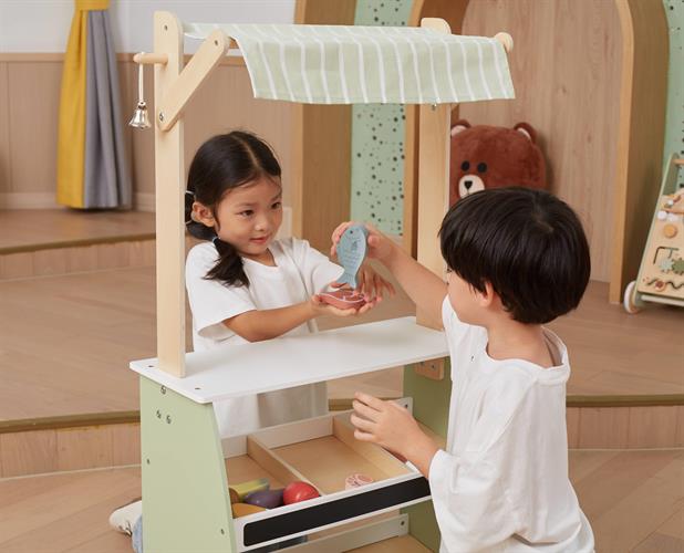 דוכן מכירות סופרמרקט מאובזר מעץ