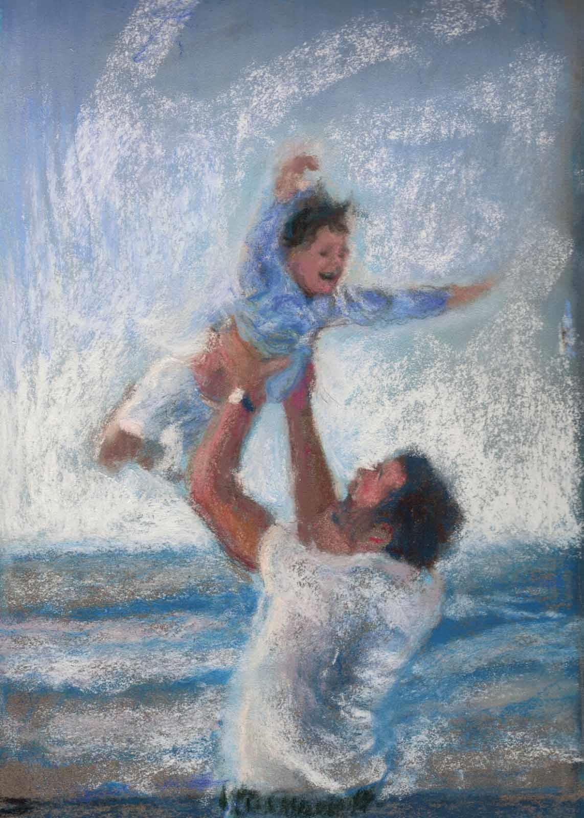 Father and Son, 2022, chalk on paper, 20x30 cm